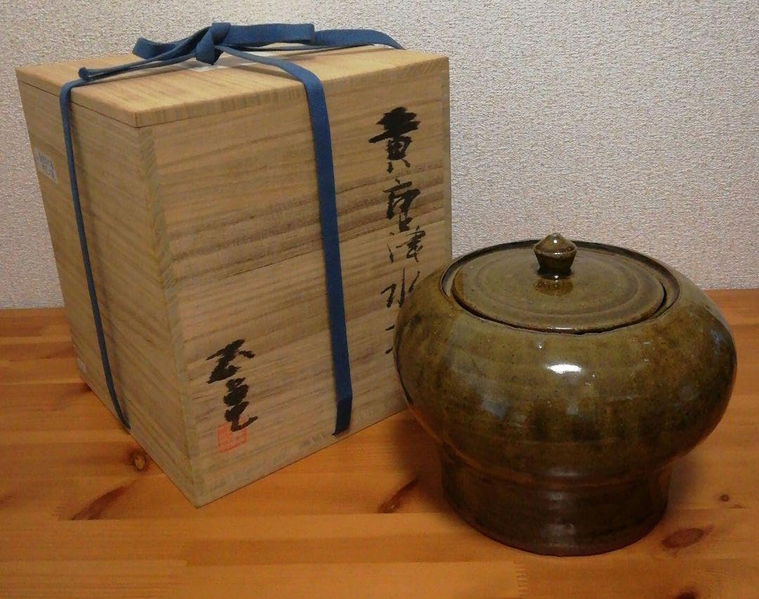 中里太亀作　唐津焼　黄唐津　水指　共箱　略歴付　茶道具 Amazon.co.jp: 中里太亀作 唐津焼 黄唐津 水指 共箱 略歴付